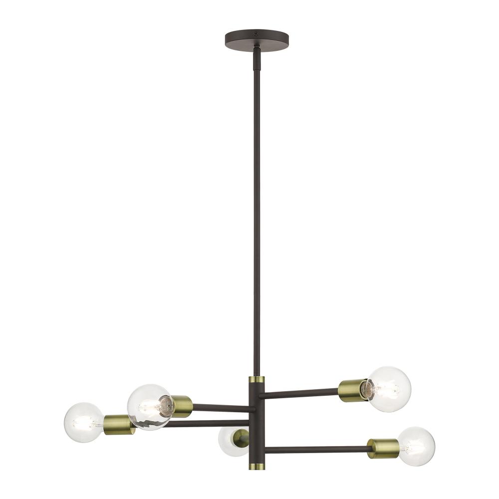 5 Light Bronze Chandelier with Antique Brass Accents