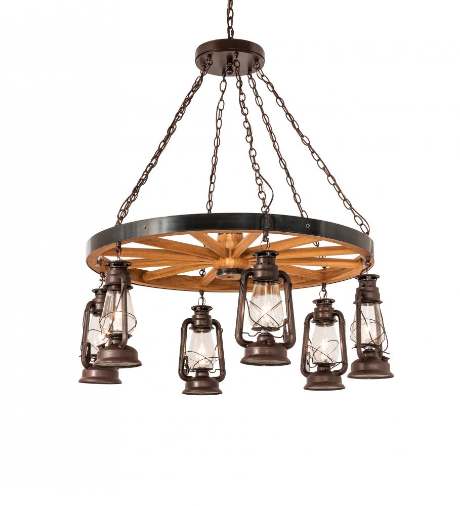 40" Wide Miners Lantern Wagon Wheel 6 Light Chandelier