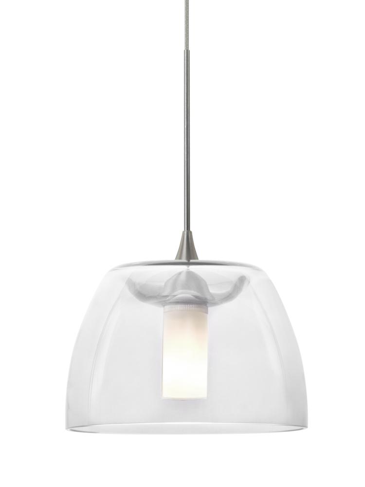 Besa Spur Cord Pendant, Clear, Satin Nickel Finish, 1x3W LED