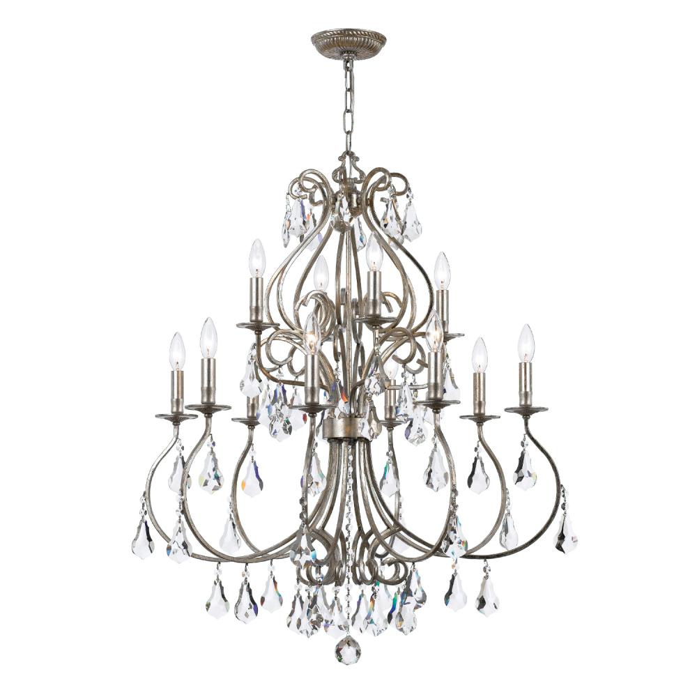 Ashton 12 Light Hand Cut Crystal Olde Silver Chandelier