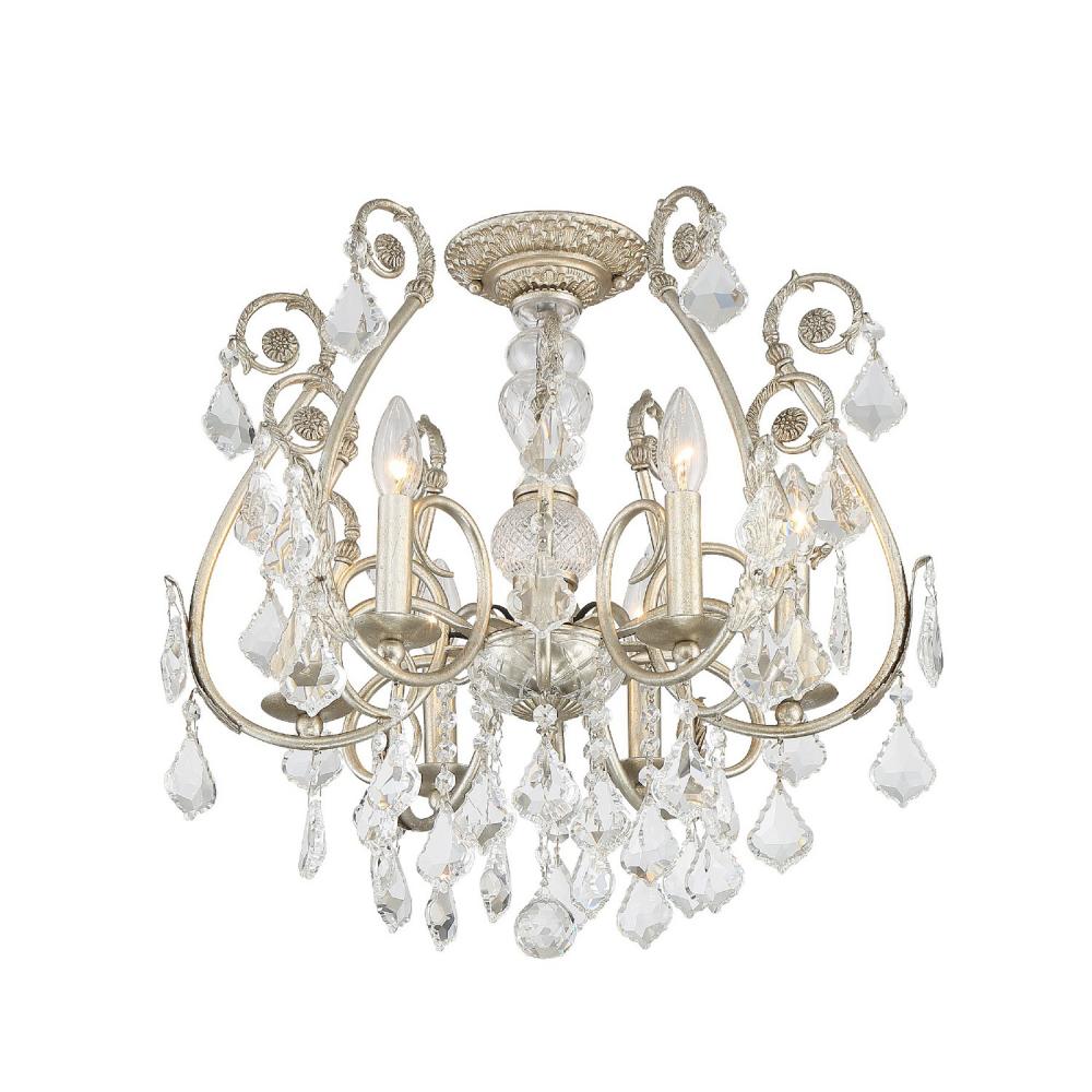 Regis 6 Light Hand Cut Crystal Olde Silver Semi Flush Mount