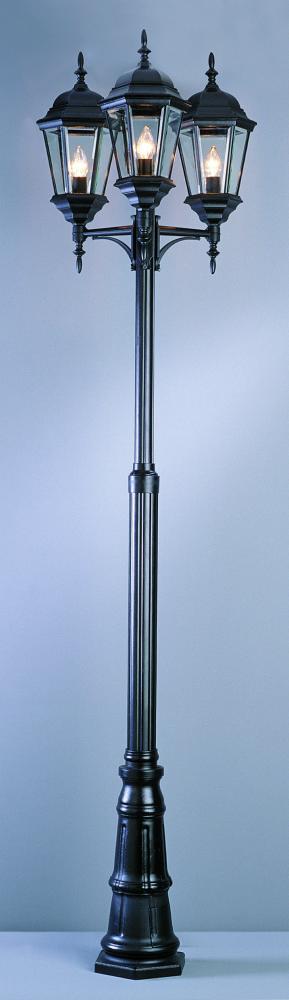 Classical 98-In. 3-Light, 3-Lantern Head, Complete Outdoor Lamp Post Light  : 4995 BK