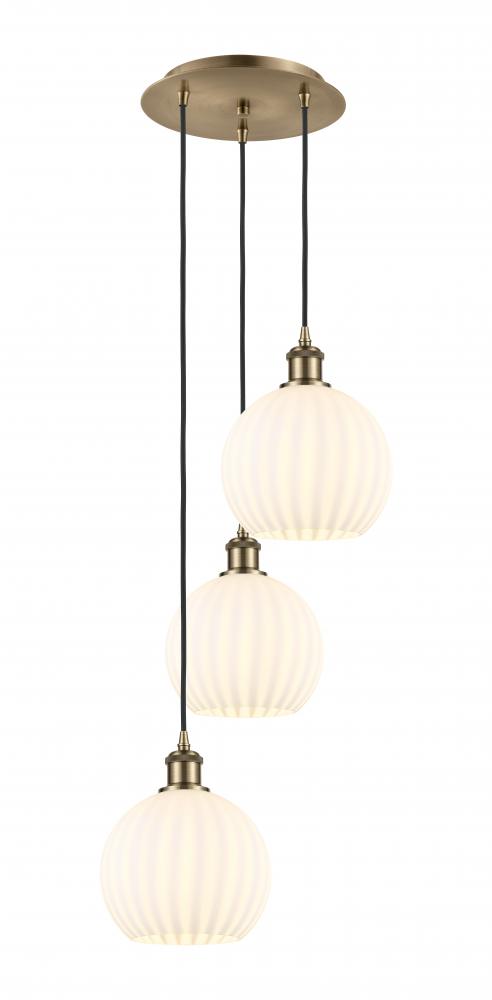 White Venetian - 3 Light - 15 inch - Antique Brass - Cord Hung - Multi Pendant