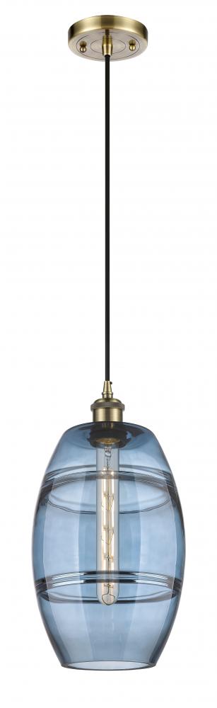 Vaz - 1 Light - 8 inch - Antique Brass - Cord hung - Mini Pendant