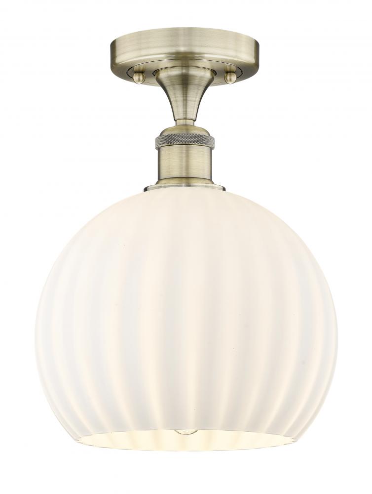 White Venetian - 1 Light - 10 inch - Antique Brass - Semi-Flush Mount