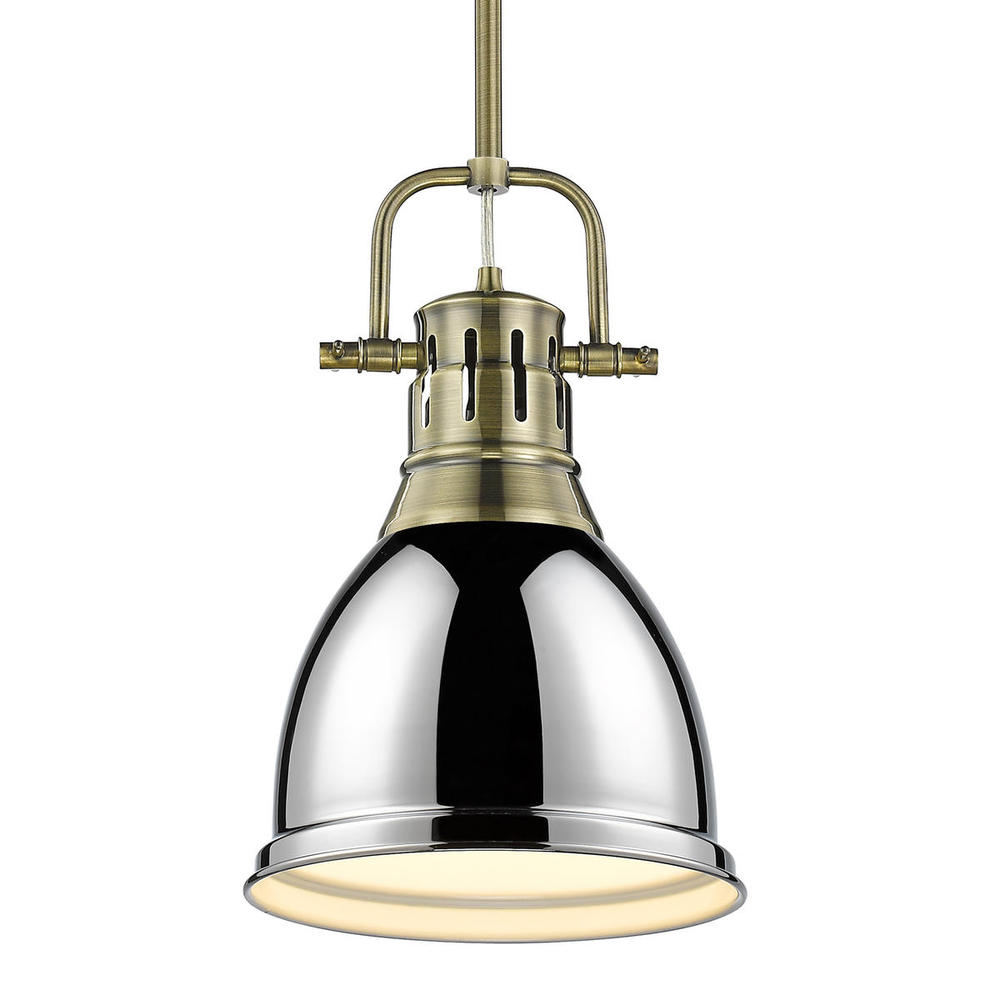 Duncan Small Pendant with Rod in Aged Brass with Chrome