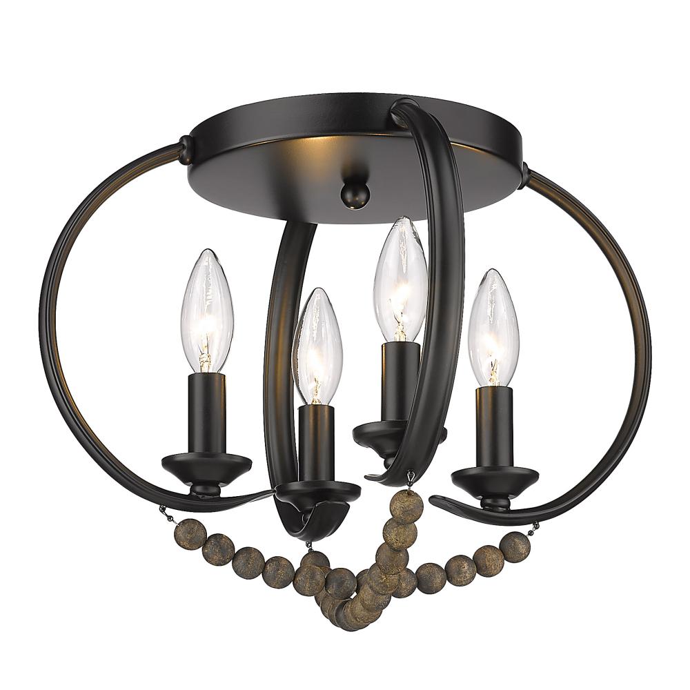 Flori Flush Mount in Matte Black with Espresso Wood Beads