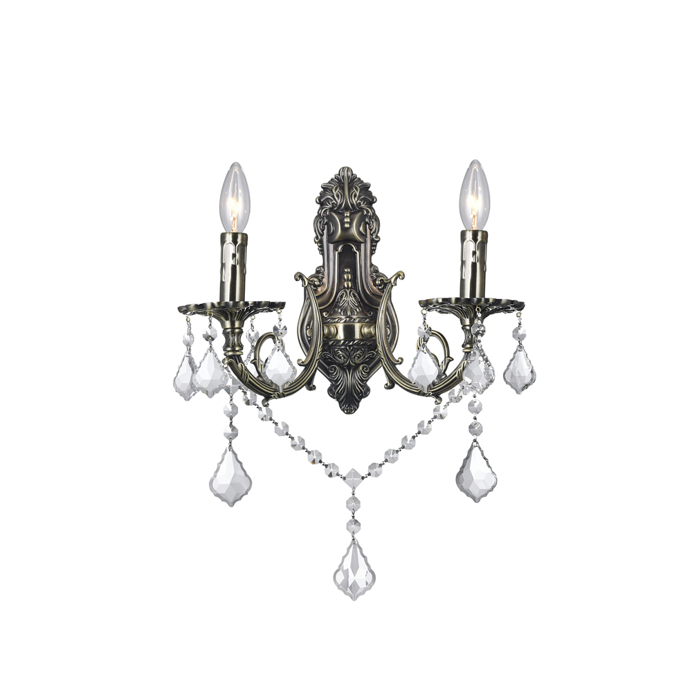 Brass 2 Light Wall Sconce With Antique Brass Finish