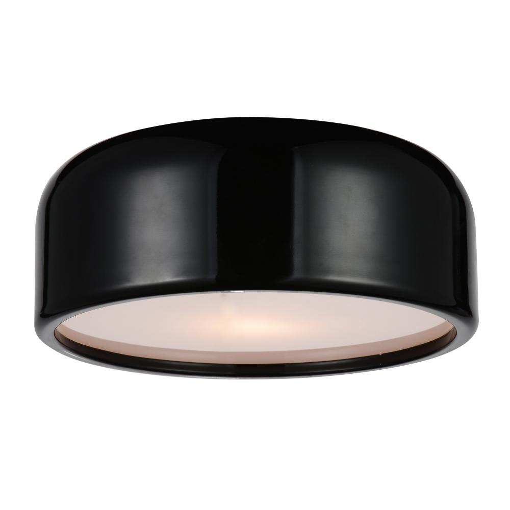 Campton 2 Light Drum Shade Flush Mount With Black Finish