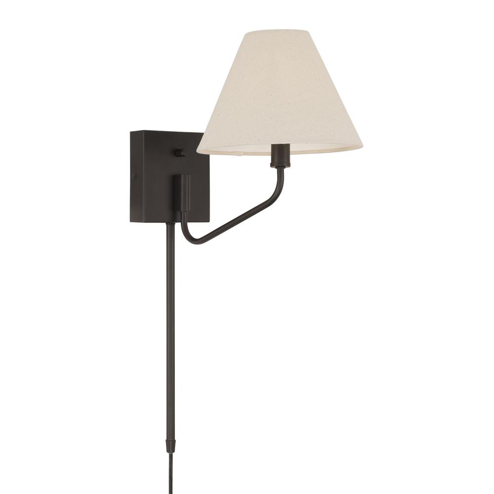 1Lt Swivel Armed Sconce in Espresso & Tapered Soft Tan Fabric Shade w/ Optional Plug-in & Cord Cover