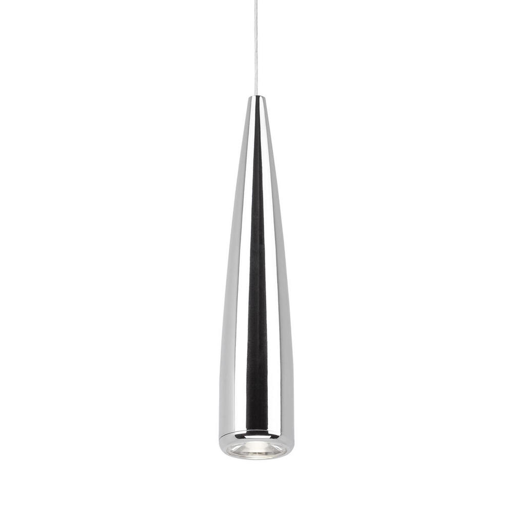 Single LED Pendant with a Sleek Chrome Cone and Canopy