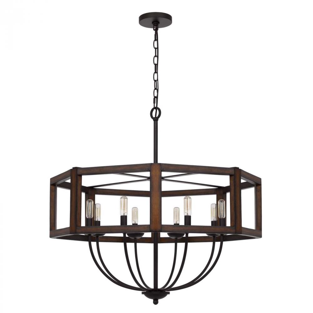 60W x 8 Renton hexagon rubber wood / metal chandelier