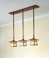 Arroyo Craftsman CICH-8/3HF-S - 8" carmel 3 light in-line chandelier with hillcrest overlay