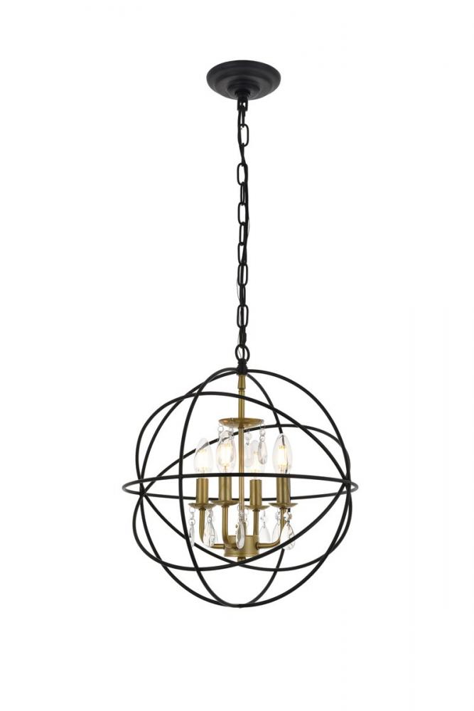 Wallace 4 Light Matte Black and Brass Pendant