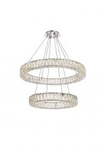 Elegant 3503G28C - Monroe 28 Inch LED Double Ring Chandelier in Chrome