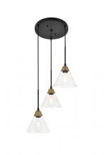 Elegant LD4017D18BRB - Histoire 3 Light Brass and Black Pendant