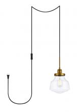 Elegant LDPG6254BR - Lyle 1 Light Brass and Clear Seeded Glass Plug in Pendant