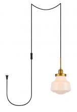 Elegant LDPG6257BR - Lyle 1 Light Brass and Frosted White Glass Plug in Pendant