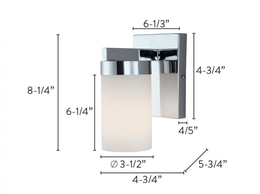 Milo 1 Light Vanity, Chrome Finish