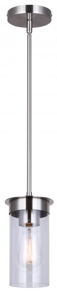 BENSON, IPL1205A01BN, 1 Lt Rod Pendant, Clear Glass, 60W Type A, 4.75inch W x 11.75 - 59.75inch H