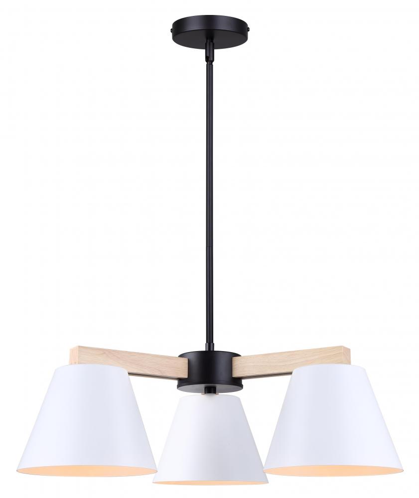 Harlyn 3 Lt Matte Black, Matte White, and Wood Modern Chandelier for Dining Rooms and Living Rooms