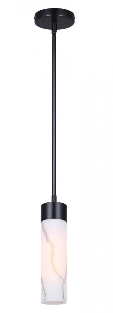 KRISTELLA 60-Watt 1 Light Black Modern Pendant with Grey Marbled Glass Shade