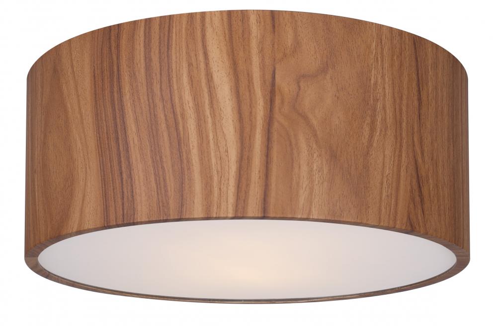 Dexter 13 in. 2-Lt 15 W Mid Century Modern Matte Black Flush Mount with Faux Woodgrain Metal Shade