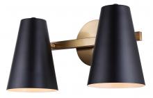 Canarm IVL1145A02BKG - HARKEN 7.75 in. 2 Light Matte Black and Gold Vanity with Black Metal Shade