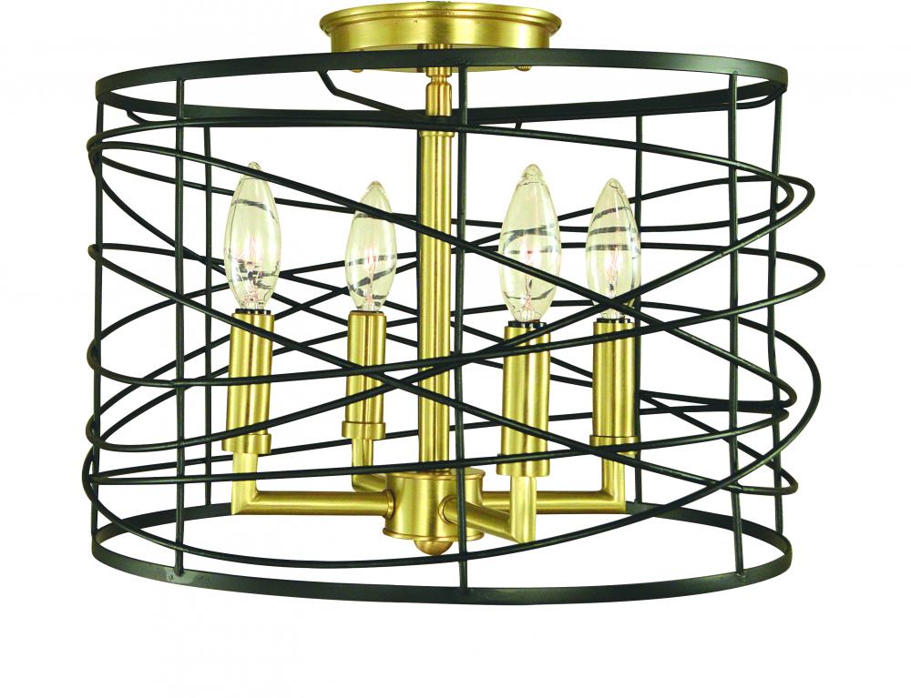 4-Light Brushed Brass/Matte Black Boca Flush / Semi-Flush Mount