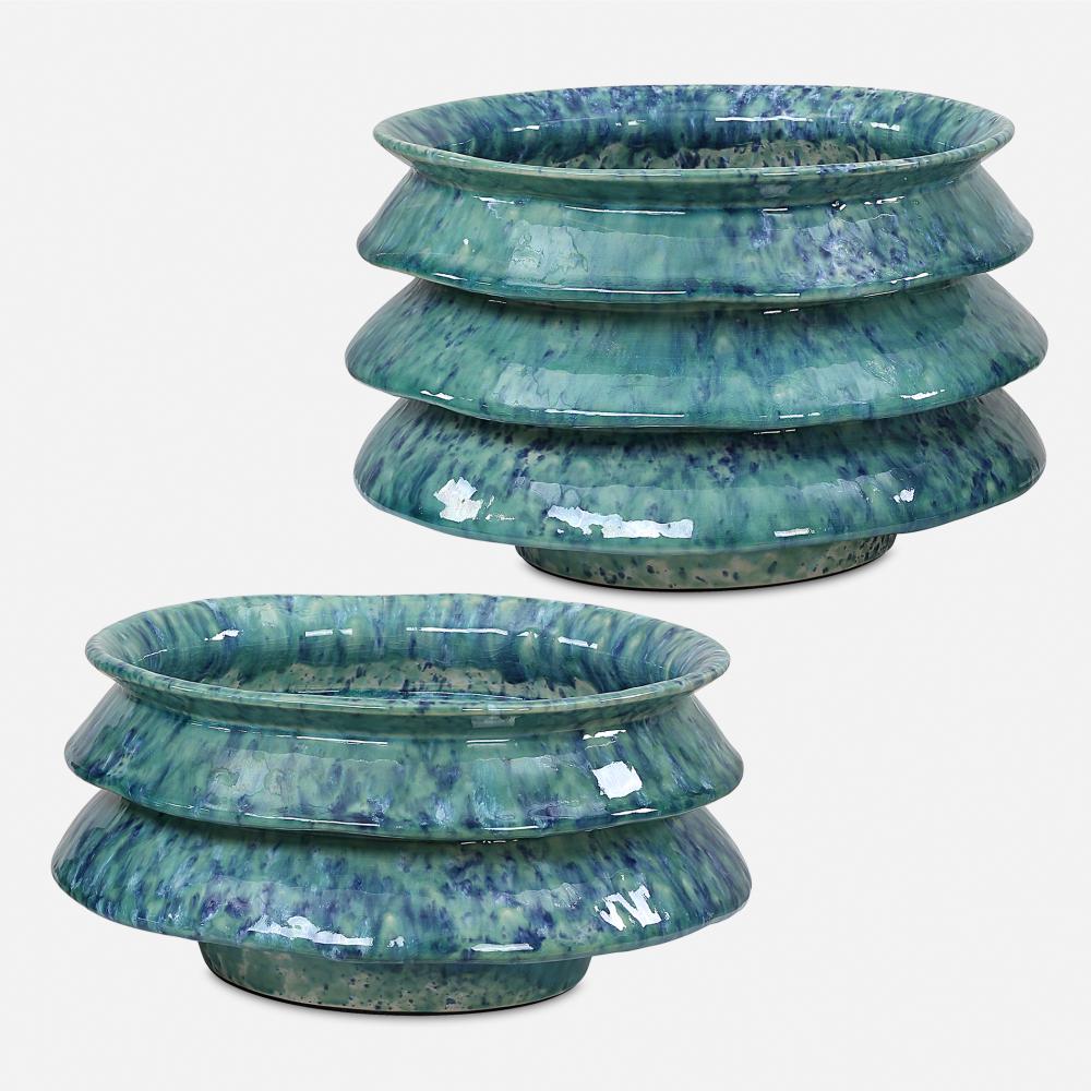 Uttermost ZigZag Blue Green Bowls Set/2