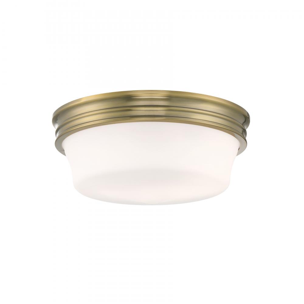 Galen 14'' Wide 3-Light Flush Mount - Antique Brass