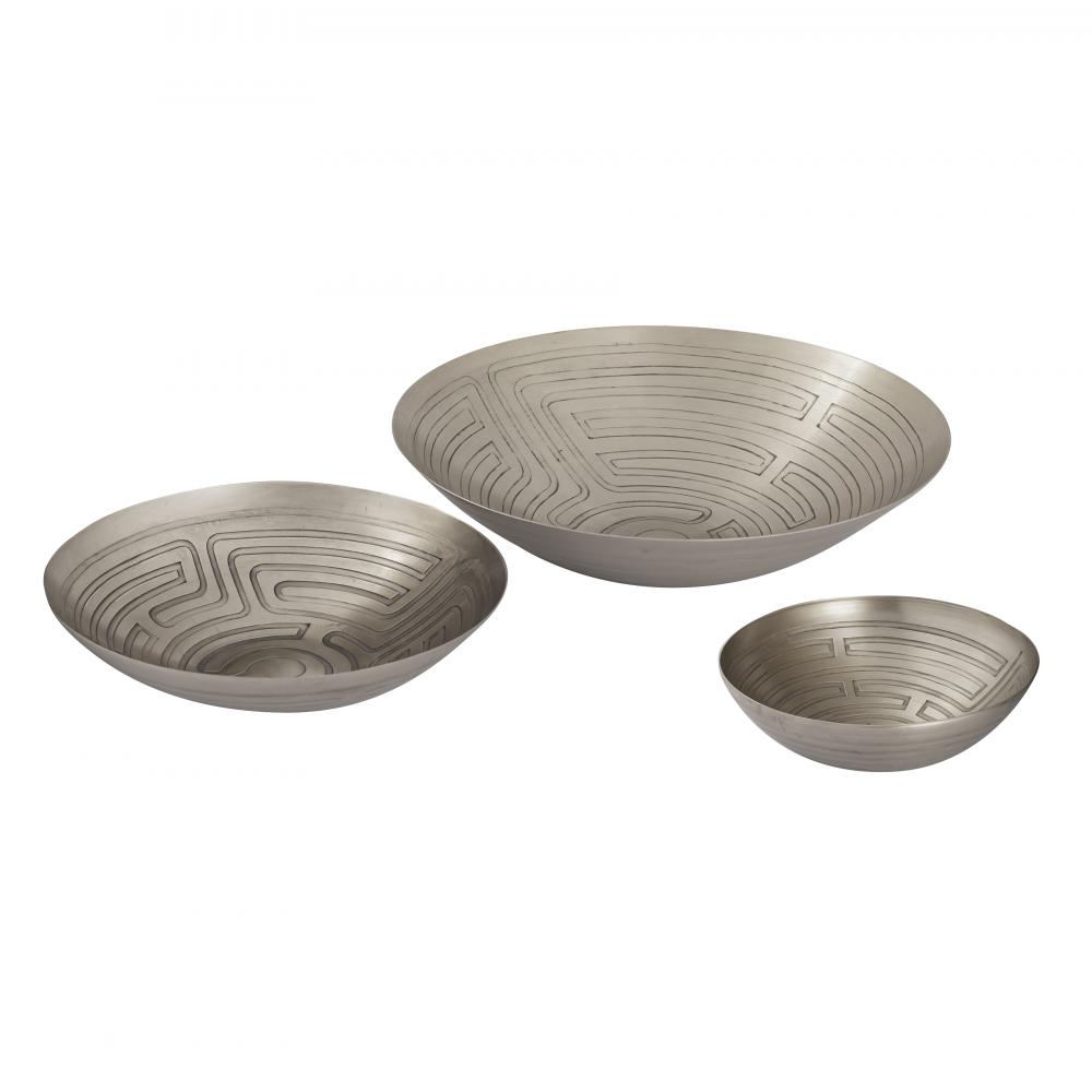 Maze Etched Bowl - Set of 3 Nickel